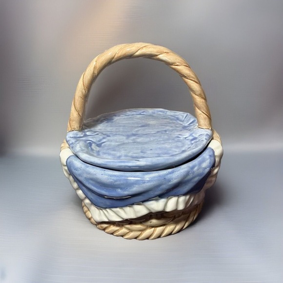 Farmhouse Decor Picnic Basket Ceramic - Picture 1 of 3